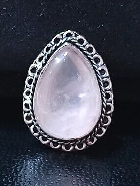 Natural Rose Quartz 925 Sterling Silver BOHO Ring Sz 8